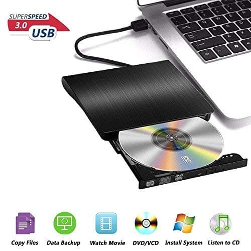 External DVD Drive, USB 3.0 Portable DVD Burner, Super Slim External Optical Drive, CD/DVD-RW Writer for Macbook Pro Laptop/Desktops Win 7/8.1/10 and Linux OS