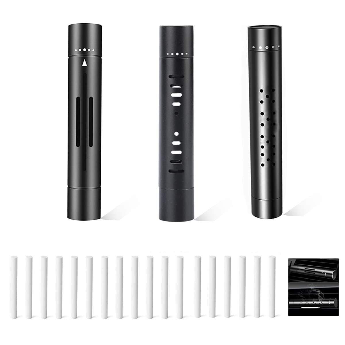 3 Packs Car Diffuser Vent Clip, Cylindrical Essential Oil Car Vent Clips Aroma Diffuser with 18 Refill Sticks for Car, Office, Bathroom, Kitchen, Pet Houses