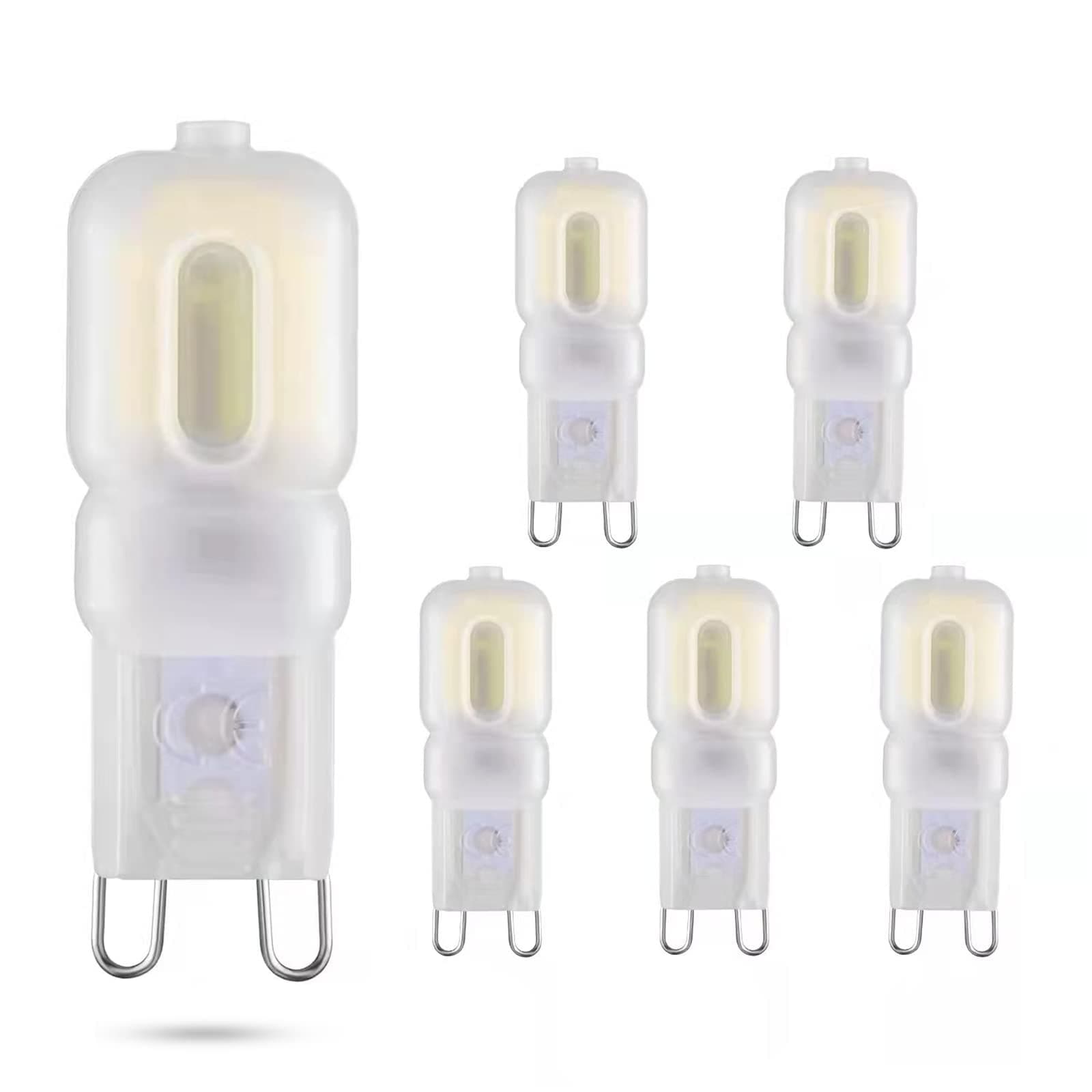 6 Pack G9 LED Bulb 2W (Equivalent to 20W Halogen lamp) T4 G9 Cool White 6000K 120V G9 Base, Crystal Chandelier, 360° Omni-Directional Lighting, Home Lighting, Non-dimming 200 lumens