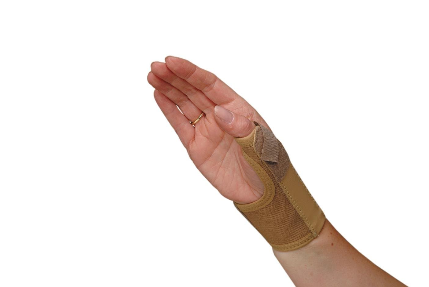 Elastic Thumb Spica, Support, Splint. Beige, Left/Right. for Sprains, Mild Joint Traumas, Arthritis, Sports Injuries, Tendinitis, Bursitis, Thumb Pain, Stabilization. Medically Approved, Small Left