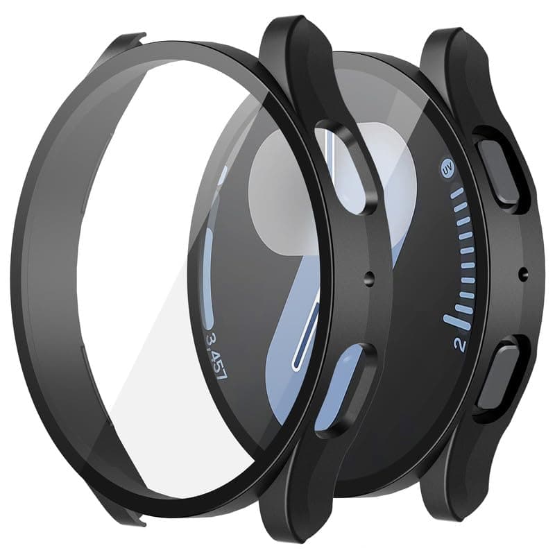 2-Pack Hard PC Screen Protector Case for Samsung Galaxy Watch 7 44mm, Anti-Slip Ultra-thin Scratch Resistant Cover with Tempered Glass for Galaxy Watch7, Black