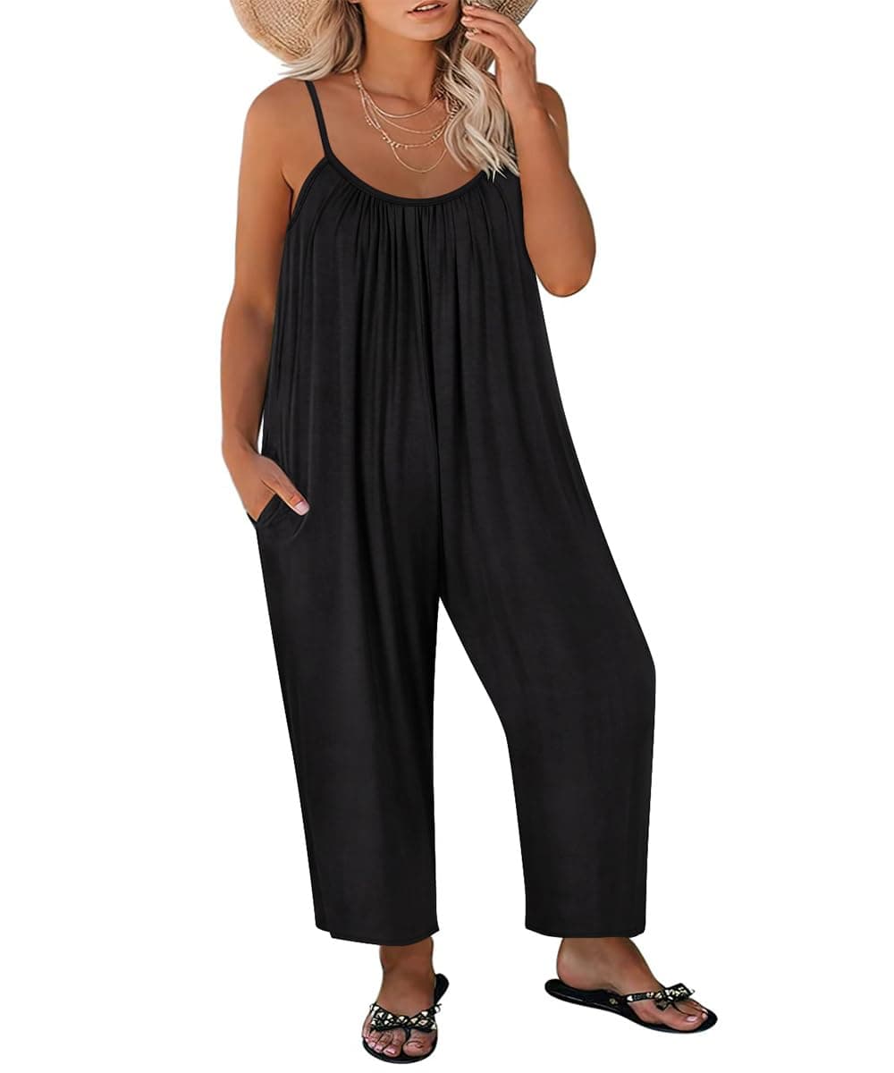 Plus Size Romper For Women Sleeveless Jumpsuits Adjustable Strap Long Wide Leg Pant Side Pocket Dressy Flowy XL-5XL