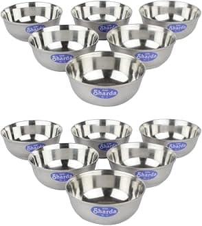 Sharda Metals Serving Stainless Steel Solid Curry Bowl Set (Silver) - Set Of 12, 150 milliliter
