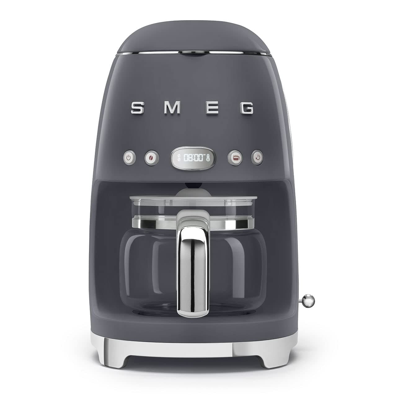 Smeg DCF02GRUK Drip Coffee Machine, 10 Cup Capacity, Auto-Start Mode, Reuseable Filter, Digital Display, Anti-Drip System, Aroma Intensity Option, 1.4 Litre Tank, Slate Grey