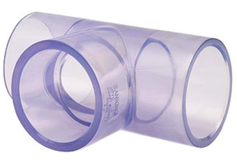 Clear PVC Pipe Fitting (bluish tint): TEE, Schedule 40/80, 2 Inch PVC Pipe Socket (2.375 Inch ID)