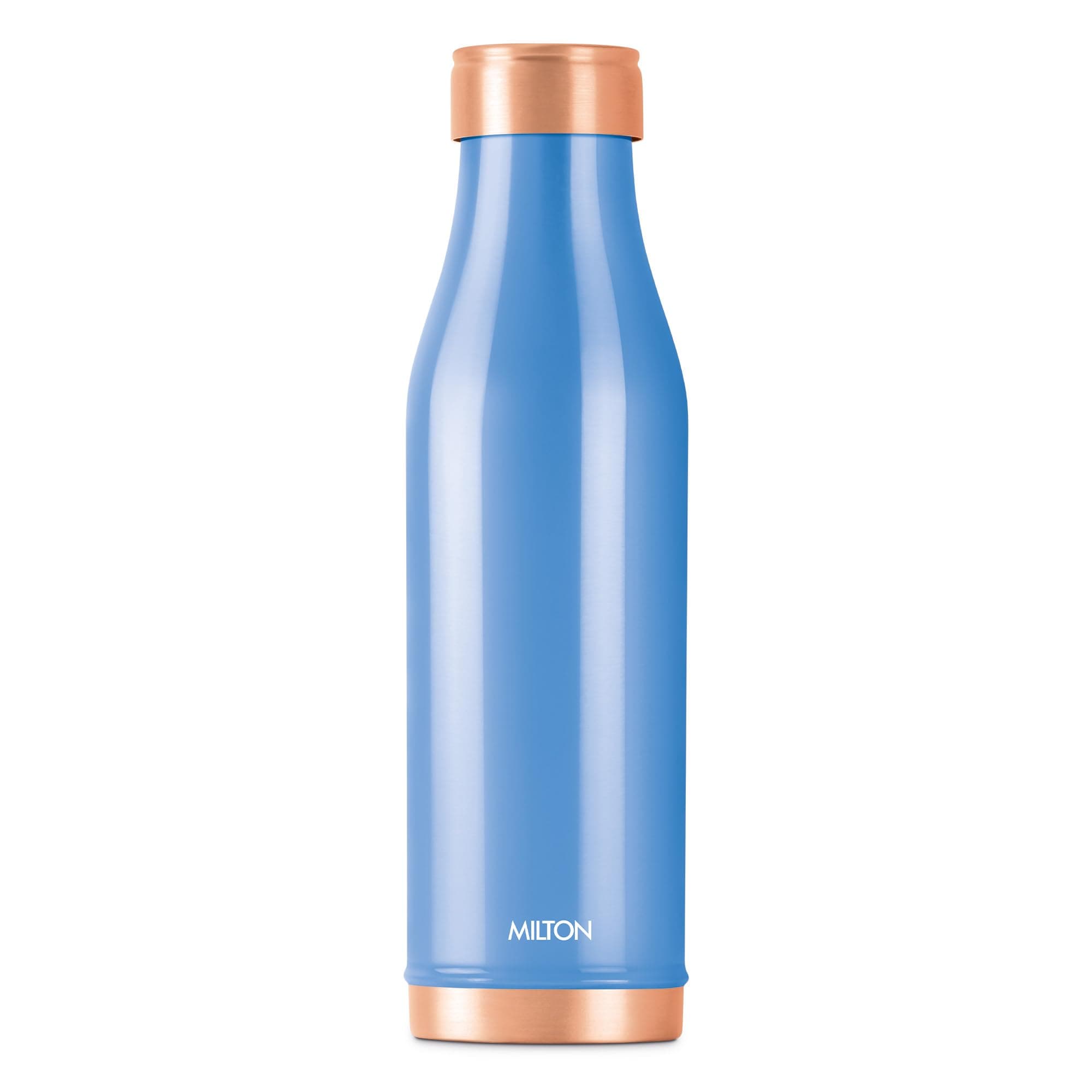 MILTON Copper Charge Water Bottle, 930 ml, Blue | Lacquer Coating, Curved Bottle | Diwali | Festive | Gifting | Yoga | Home | Kitchen | Vedic