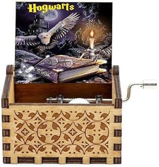 Eitheo Engraved Hand Cranked Wooden Musical Toy HP Theme Music Box Brown