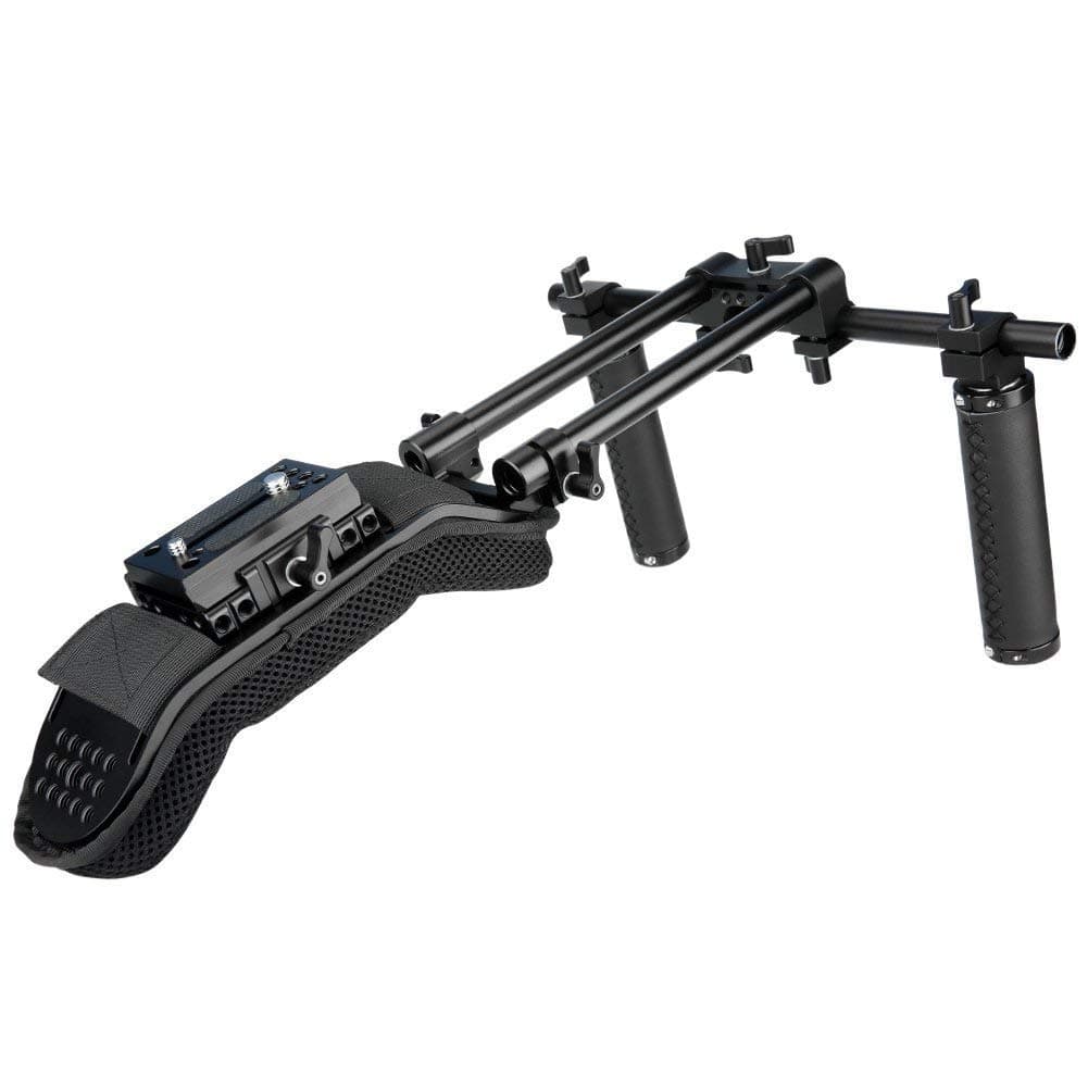 NICEYRIG15mm Shoulder Pad Rig Rod Support System with QR Baseplate Mount Leather Hand Grips for DSLR DV Video Camera Camcorder