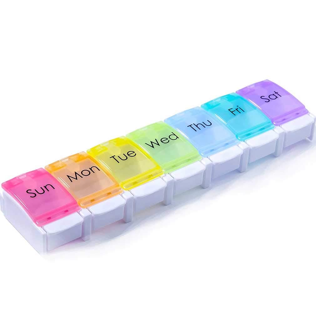 Pill Boxes 7 Day Portable Storage Box Weekly Organizer to Hold Vitamins, Cod Liver Oil, Supplements and Medication for Travel Work