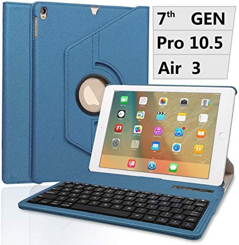 Keyboard Case for iPad Pro 10.5 - iPad Air 3-360 Rotating Case - Detachable Keyboard - PU Leather Stand - iPad 7th Generation Keyboard Case, (Blue, 10.5inch)