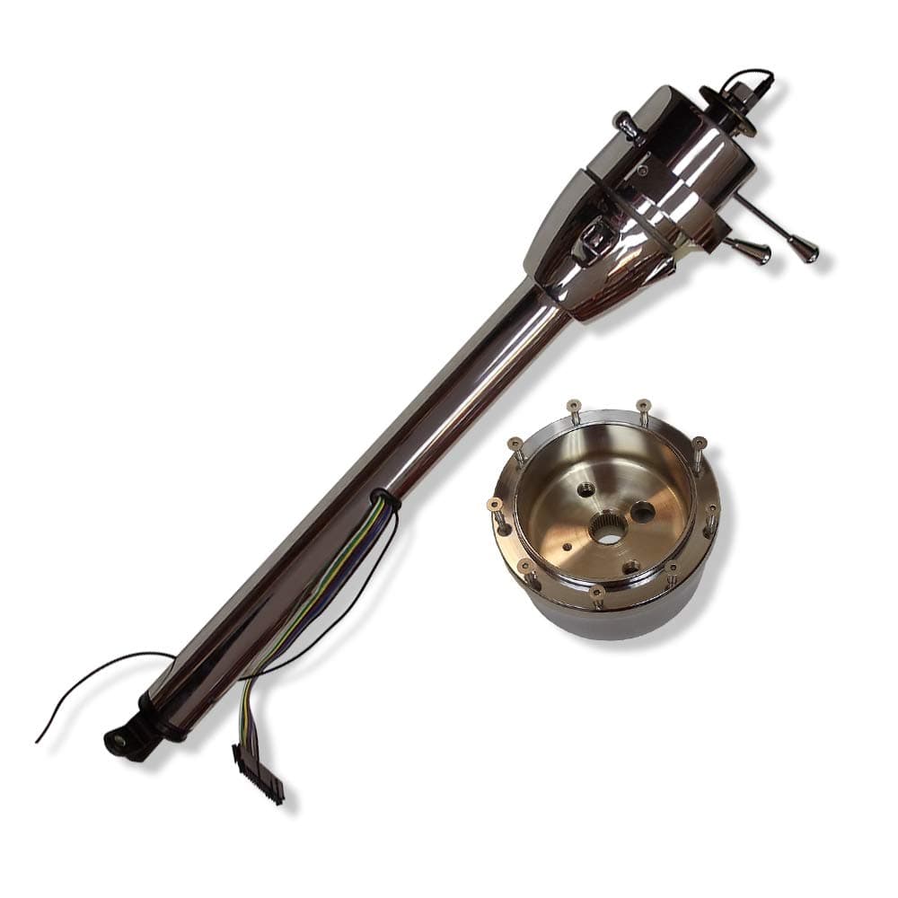 DEMOTOR PERFORMANCE Hot Rod Chrome Tilt Auto Automatic Style Steering Column 28" GM with Adapter, Shift Indicator, No Key