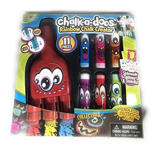 WeVeel Chalk-a-doos Monsters Rainbow Chalk Creator Rake, 6 Jumbo Chalk Sticks & 2 Stencils
