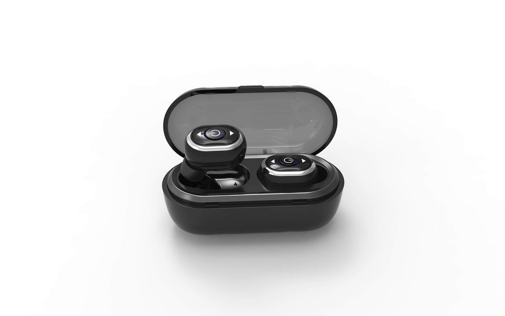 ROF True Wireless Earbuds Comfortable Fit Bluetooth Headphone Premium Music Stereo Mini Earphone with Charging Case Noise Cancelling Mic Headset Not Fall Off Great for Biz Gym Camping (Black)