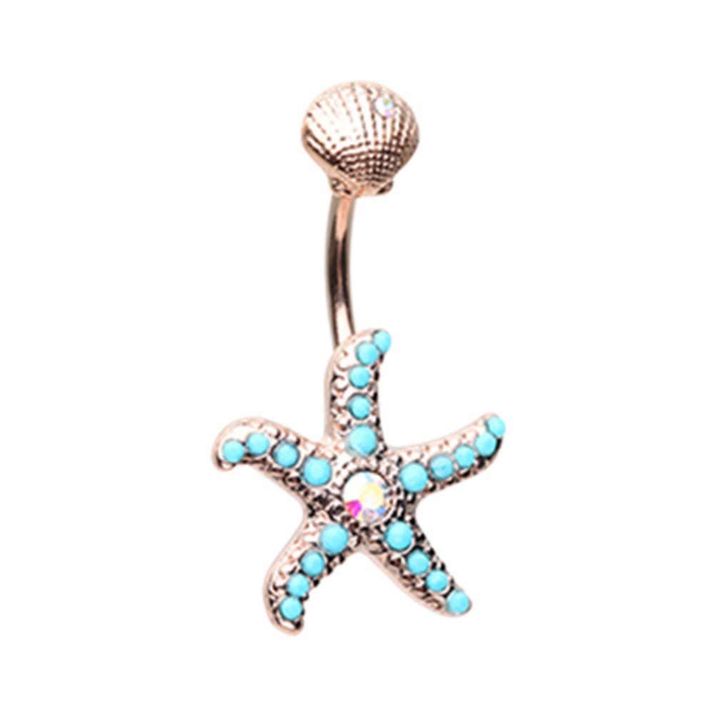 14 GA Rose Gold Under the Sea Belly Button Ring 316L Surgical Stainless Steel DavanaBody (Rose Gold Plated)