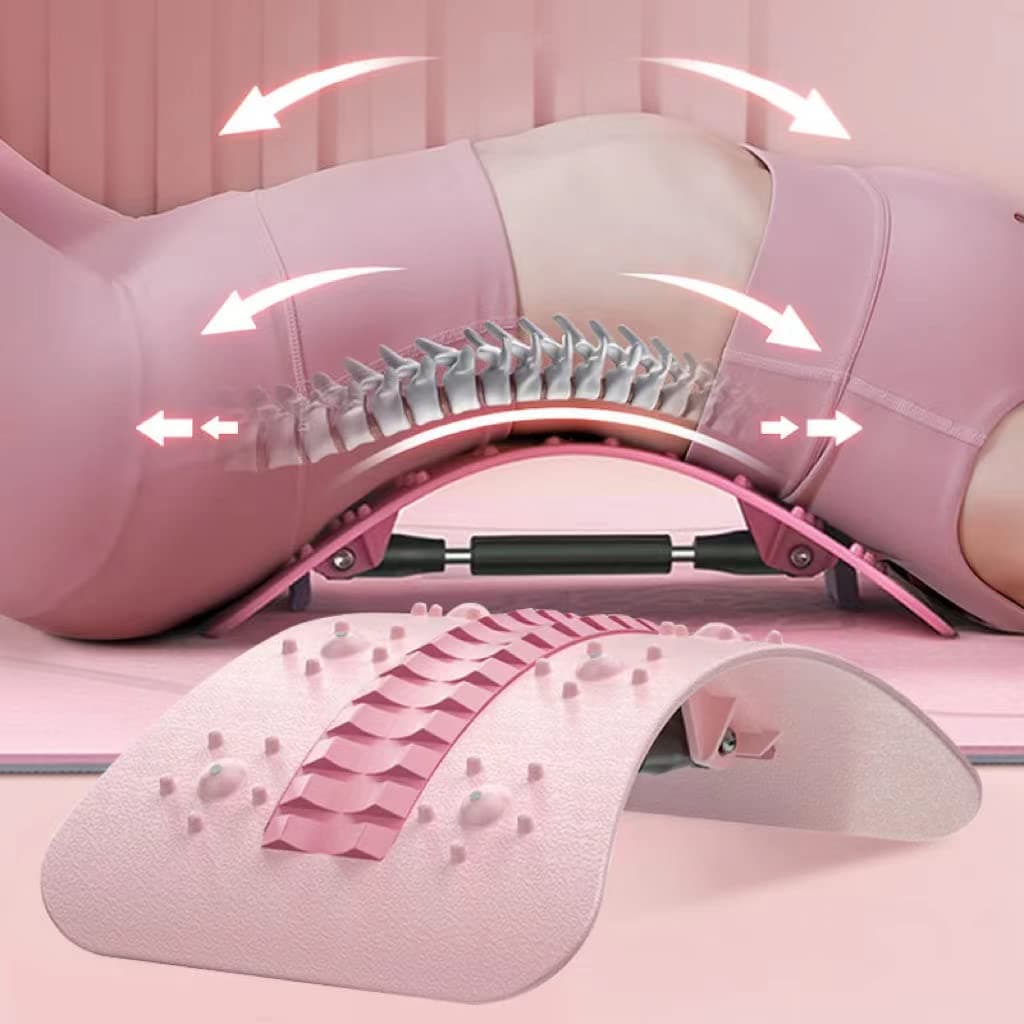 NILYNN Back Stretcher, Lumbar Back Cracker Board Pain Relief Device, Multi-Level Lumbar Back Massager,Lower and Upper Lumbar Support Stretcher (Pink)