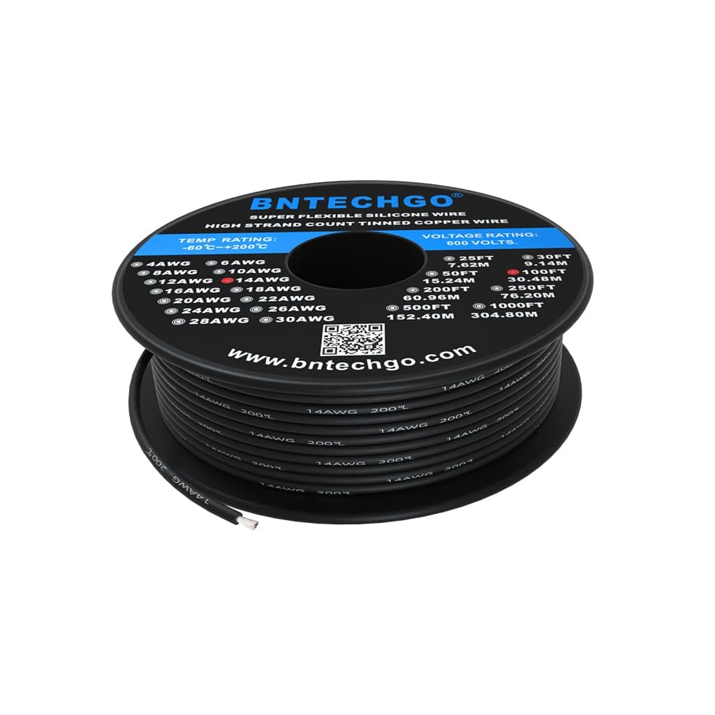 14 Gauge Silicone Wire Spool 100 ft Black Flexible 14 AWG Stranded Tinned Copper Wire