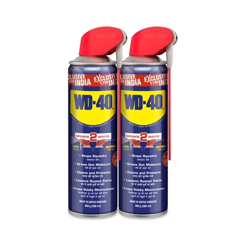 WD-40 Smart Straw Spray 500 ml Multipurpose for Auto Maintenance, Rust Remover, Home Improvement, Loosens Stuck & Rust Parts, Removes Sticky Residue, Descaling, Protectant & Cleaning Agent (Pack of 2)