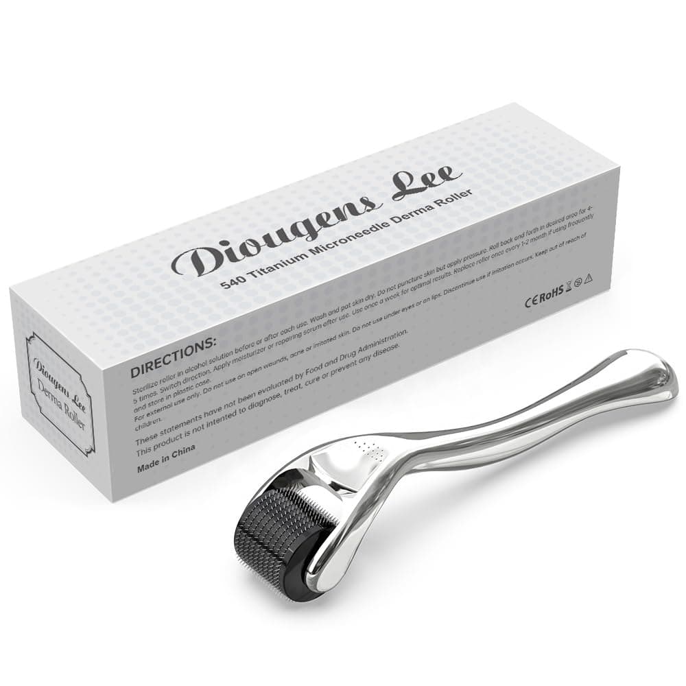 Derma Roller for Beard & Hair - Diougens Lee 540 Titanium Microneedling Roller for Face Body - Microneedle Cosmetic Beauty Instrument Tool w/Storage Case