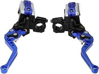 Universal Motorcycle 7/8" 22mm CNC Hydraulic Brake Clutch Lever Master Double Pump with Warning Switch Mirror Holder for Scooter Motorbike Mped ATV UTV Go Kart (Blue)