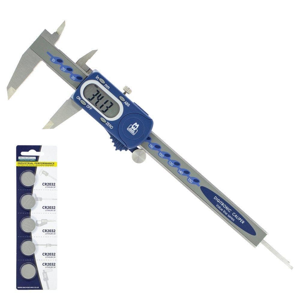 Moore & Wright MW110-15DBL Digitronic Digital Caliper Basic Line 110-DBL Series 150mm (6") - FREE CR2032 Battery Pack