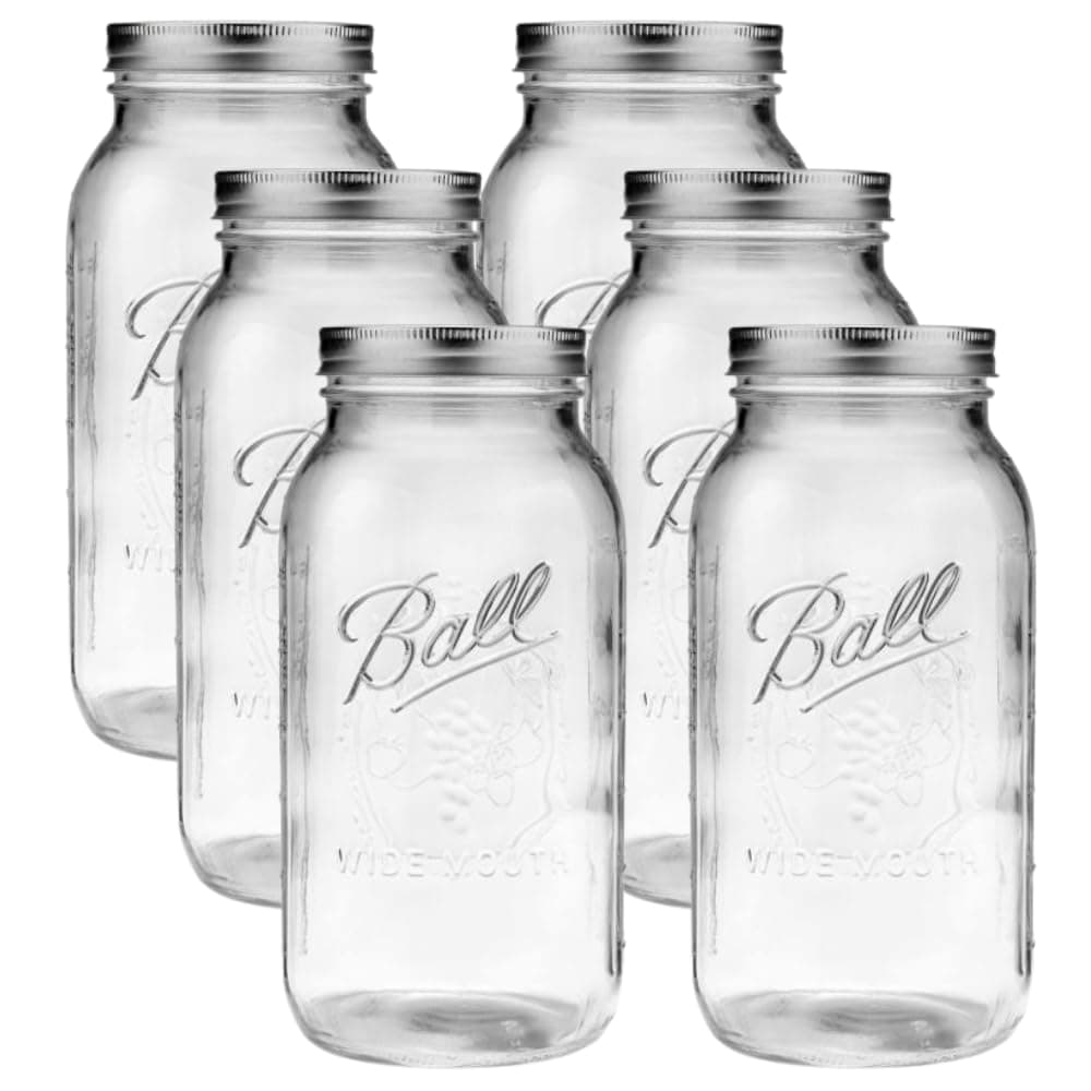 64oz Mason Jars with Lids & Bands 6-Pack Half Gallon Mason Jars Clear Glass Jars for Kitchen Storage & Canning for Herbs, Jelly, Jams, and Spices 64 Ounce Wide Mouth Jars with Lid