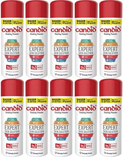 Candid Dusting Powder | Expert Skin Solution |Doctor's Prescribed No.1 Brand | Prevents Sweat Rash, Itching, Fungal Infection & Skin Irritation | Anti-fungal Powder | Clotrimazole | 60g | Pack of 10