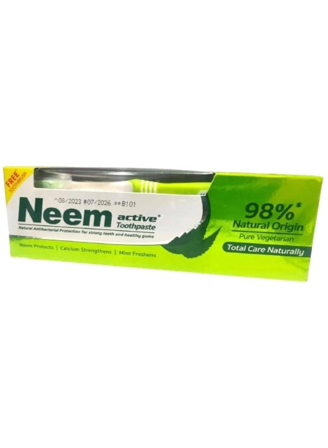 UJALA Neem Active Toothpaste 98% Pure Vegetarian with Free Toothbrush - For Strong Teeth & Healthy Gums - Neem Protects, Calcium Strengthens & Mint Freshens - 150 g