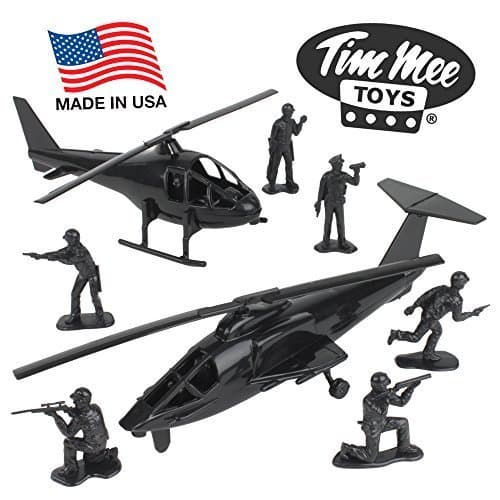 Black Helicopter STRIKEFORCE: 8pc TimMee Plastic Army Men Playset – Made In USA by Tim Mee