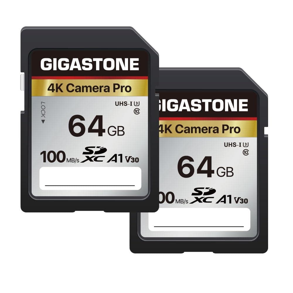 Gigastone 64GB 2-Pack SD Card V30 SDXC Memory Card High Speed 4K Ultra HD UHD Video Compatible with Canon Nikon Sony Pentax Kodak Olympus Panasonic Digital Camera