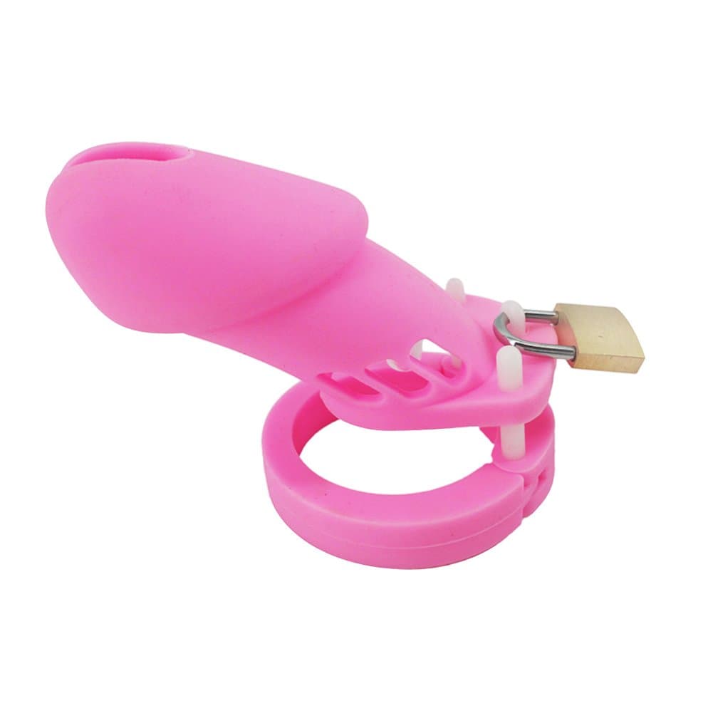 Male's Silicone Device Control cage with 5 Rings (Pink)