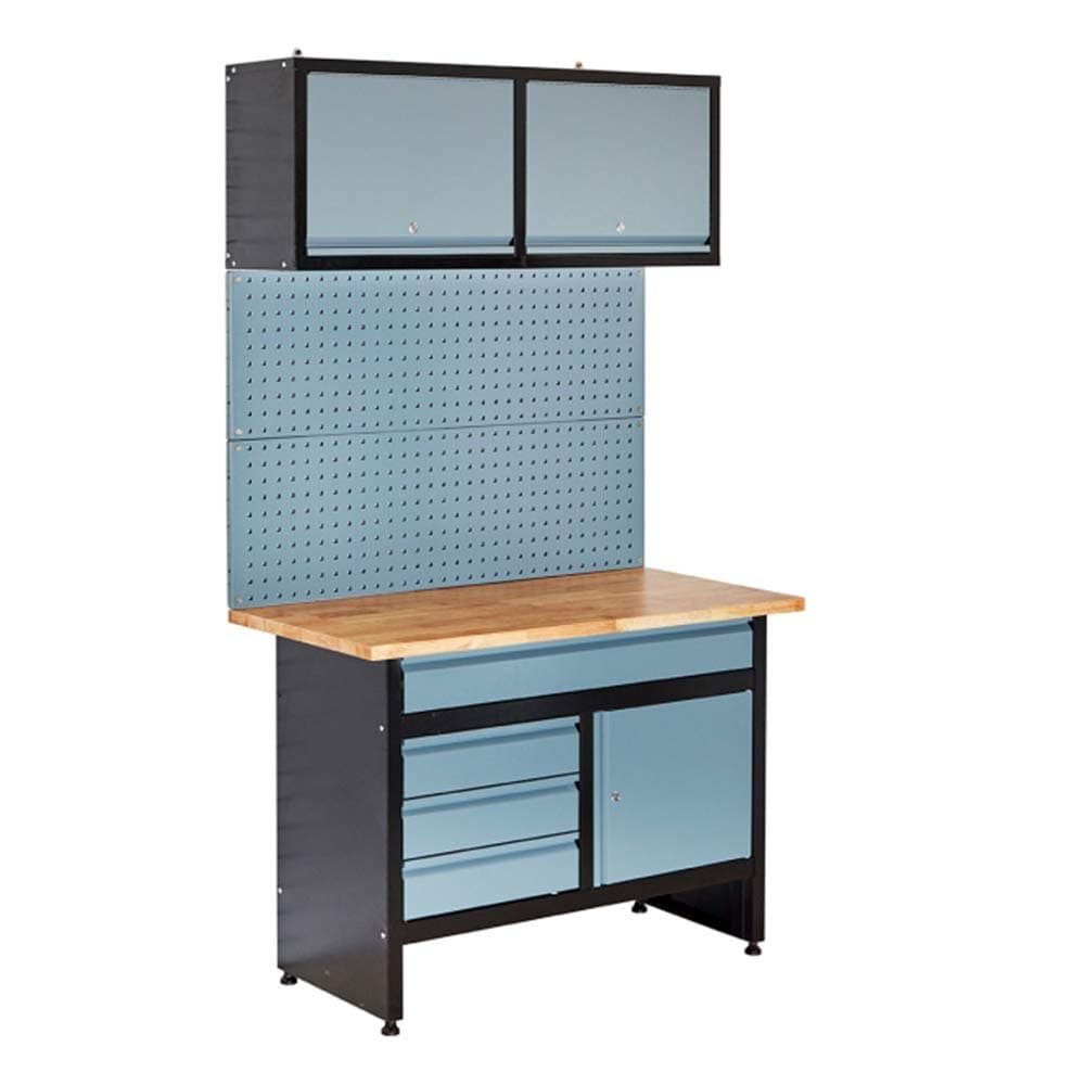 BiGDUG Garage Workstation with Tool Panel, Drawer and Cabinet Storage - Heavy Duty Workbench - Black and Grey - 1200W x 600D mm