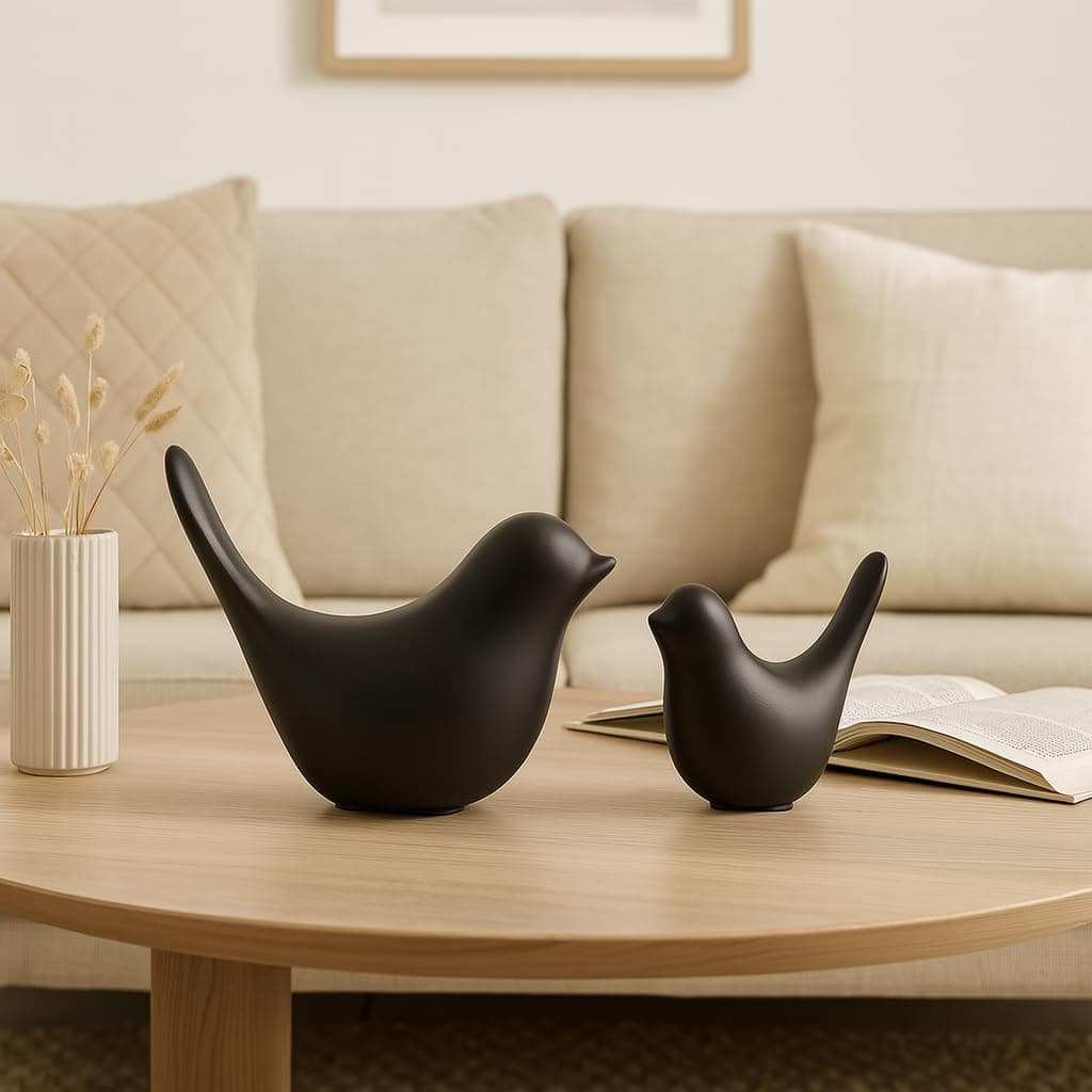 Xtore Creative Black Birds Matte Figurines Home Decorations Accessories (Pack of 2, Black)