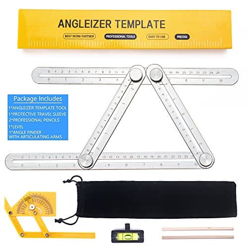SUPERIORFE Angleizer Template Tool - Full Metal Multi Angle Measuring Tool-Ultimate Universal Aluminum Alloy Multi Functional Angularizer Ruler for Builders, Craftsmen, Brickworks, DIY work (SILVER)