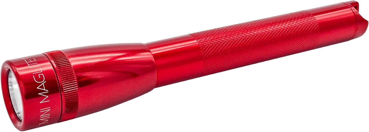 Mini Maglite Pro LED 2-Cell AA Flashlight, High Lumen, Water-Resistant, Adjustable Focus – Red