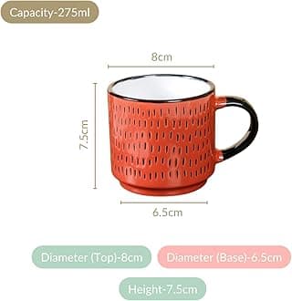 Nestasia Ceramic Stackable Cup Set of 4 (275ml) | Microwave & Dishwasher Safe, Glossy Finish, Perfect for Tea, Coffee & Gifting (Multicolour)
