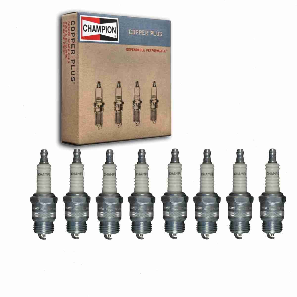 8 pc Champion Copper Plus Spark Plugs compatible with Ford Mustang 4.7L 5.0L 5.8L 6.4L 7.0L V8 1964-1973