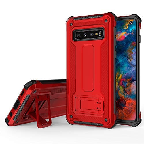 QLOA Multifunctional case for Samsung Galaxy S10 Plus case, Hard PC Soft Bumper Horizontal Stand Protective Cover for Galaxy S10 Plus-Red