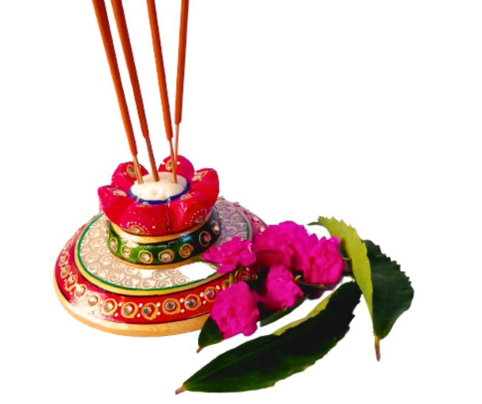 DEV POOJA STORE Multicolor Marble Agrbatti Stand | Incense Stick Holder, Marble Meenakari Work, Handpainted Decorative Product for Home and Temple