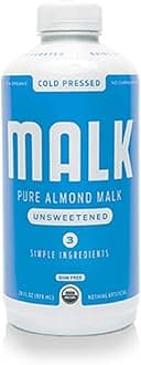 MALK Unsweetened MALK, Almond, Non Dairy, SOY & GLUTEN FREE, Lactose Free & Vegan, 28 oz, (Pack of 6)