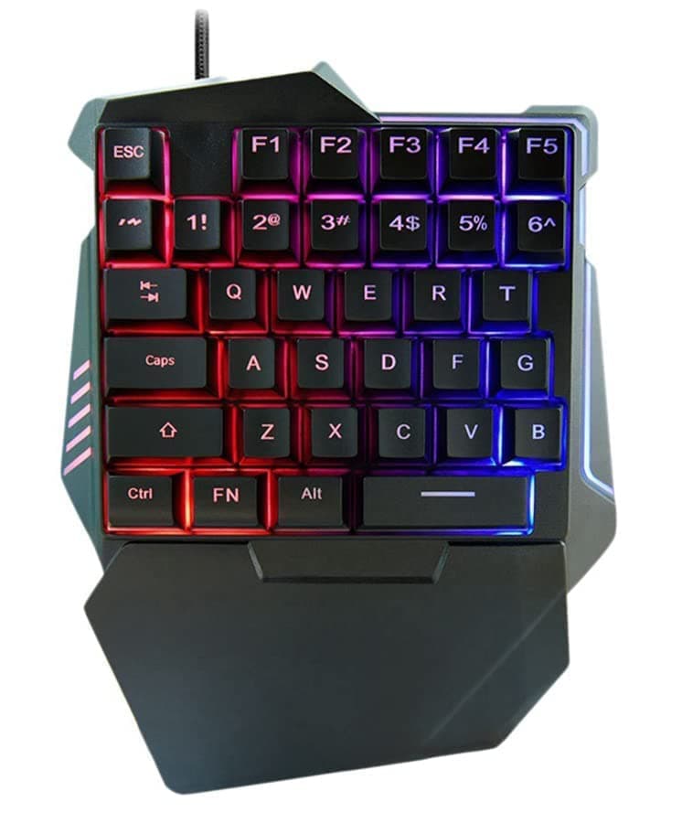 USB Wired Gaming Keyboard with LED Backlight 35 Keys sades Wide Hand Rest One-Handed Membrane RGB Gaming Keypad