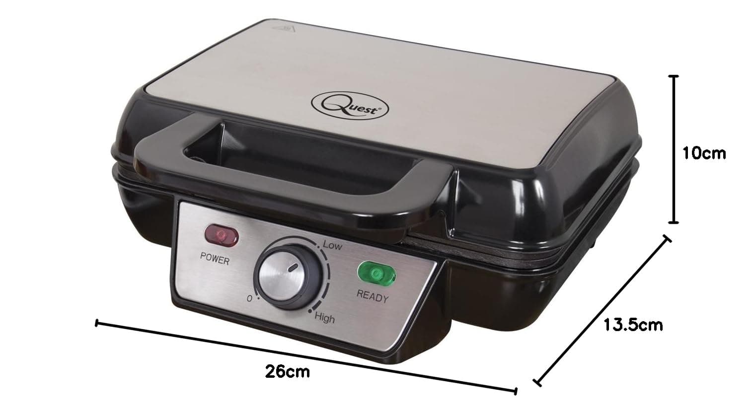 Quest 35950 Two Slice Deep Fill Waffle Maker/Non-Stick Hot Plates/Adjustable Temperature/Stainless Steel with Cool Touch Handle / 1000W