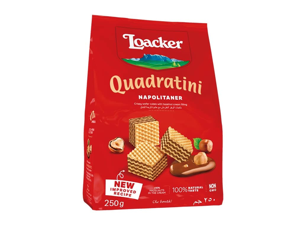 Loacker, Napolitaner Squares, Fragrant Wafer Cubes Stuffed with 4 Str...