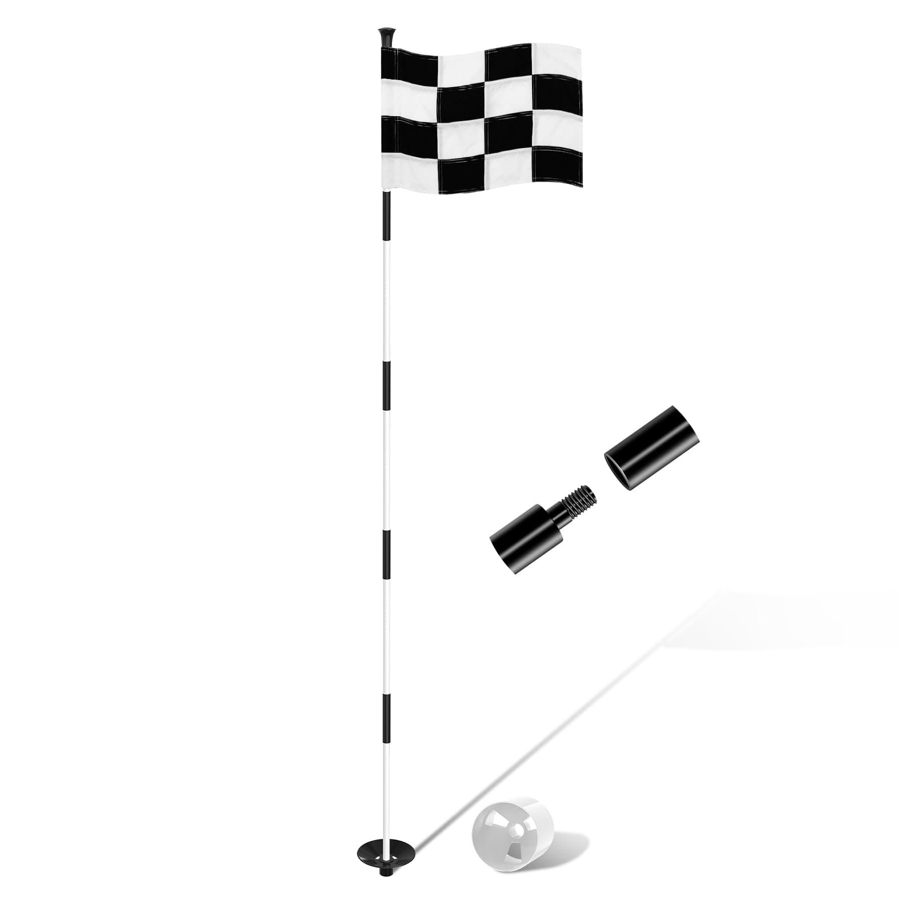 KINGTOP 6ft Golf Flagstick Upgraded, Portable Five-Section Design for Backyard Practice Putting Green, Driving Range Checkered Golf Flag Hole Cup Set, Gift Idea, 1-Pack