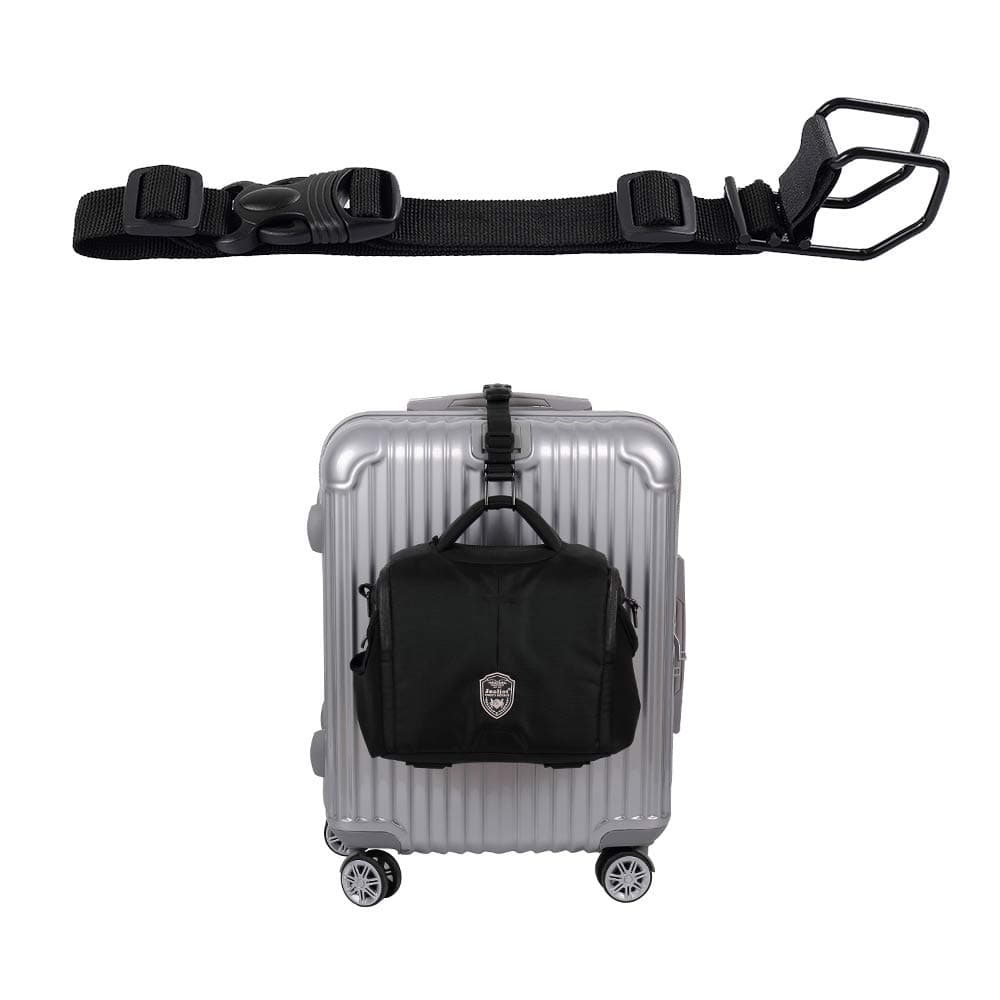 J Hook Luggage Strap Add a Bag Hook Hanger Strap, Adjustable attaches Briefcase Together (Black-Normal Size)