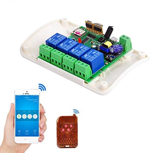 4 Channel WIFI Momentary Inching Relay Self-lock Ineterlock Switch Module,DIY WIFI Garage Door Controller with 433MHz Remote Included(220V+433Mhz Remote)