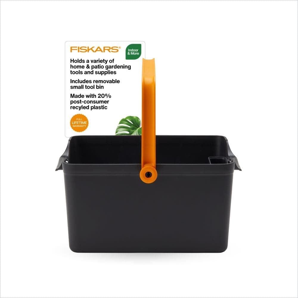 Fiskars Garden Tool Caddy, Portable Storage Organizer with Locking Handle and Removable Bin (Wall-Mountable) for Snips & Pruners, Durable Recycled Resin Carrier for Indoor & Outdoor Gardening