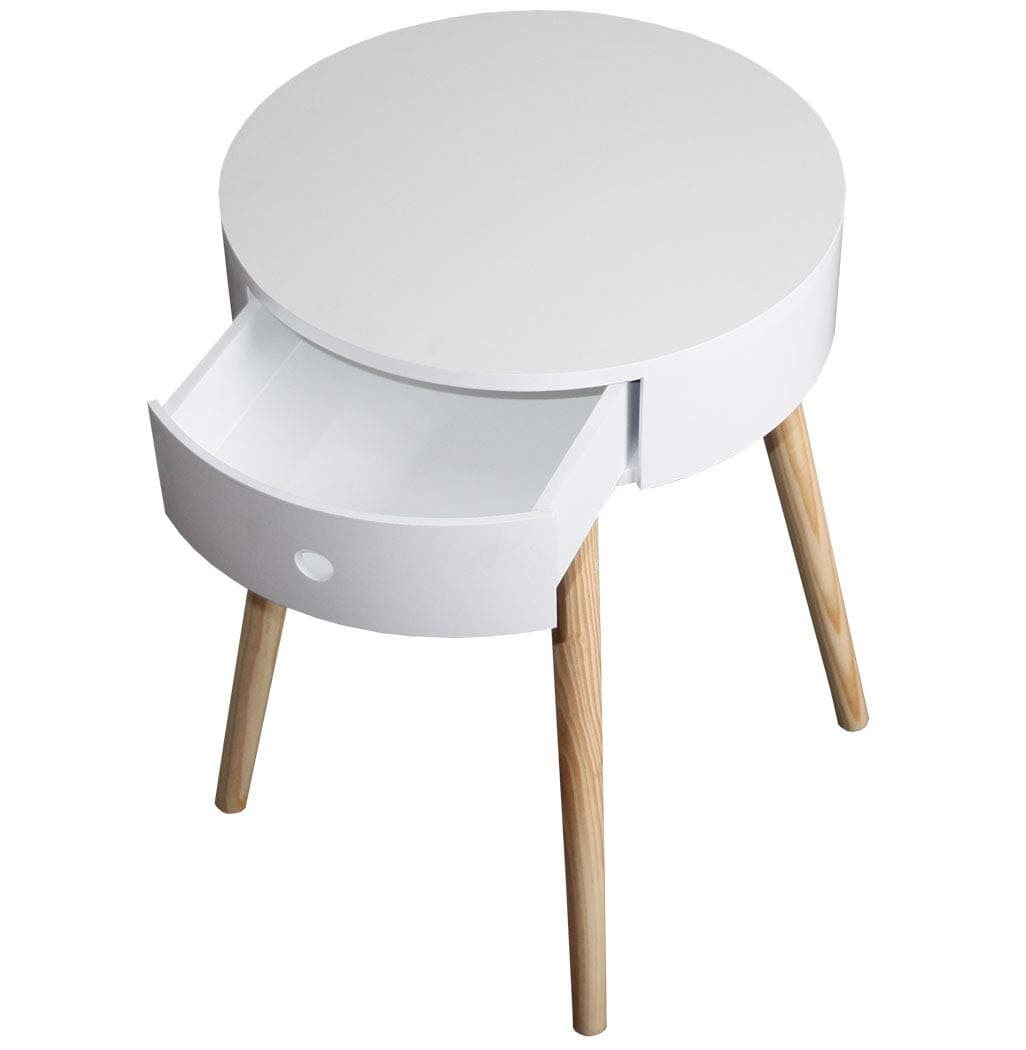 KMH, Side Table/Night Table Rikki white with drawer in contemporary, Scandinavian design (#800076)