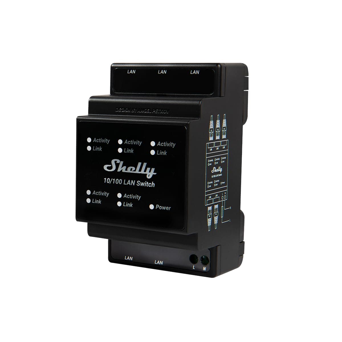 Shelly LAN Switch for DIN Rail, 5 RJ45 Connectors, Easy Installation and Configuration