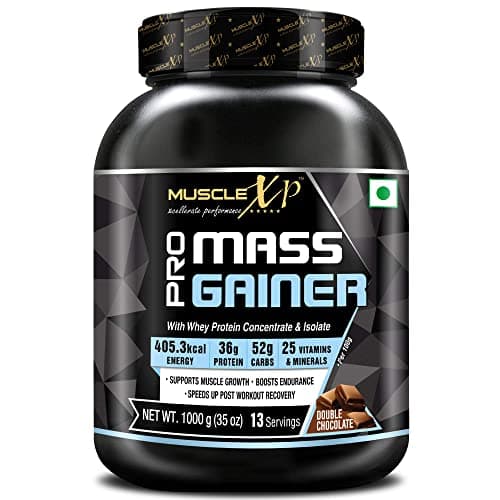 MuscleXP Pro Mass Gainer - With Whey Protein, Isolate, 25 Vitamins and Minerals, Double Chocolate, 1kg (2.2 lb)