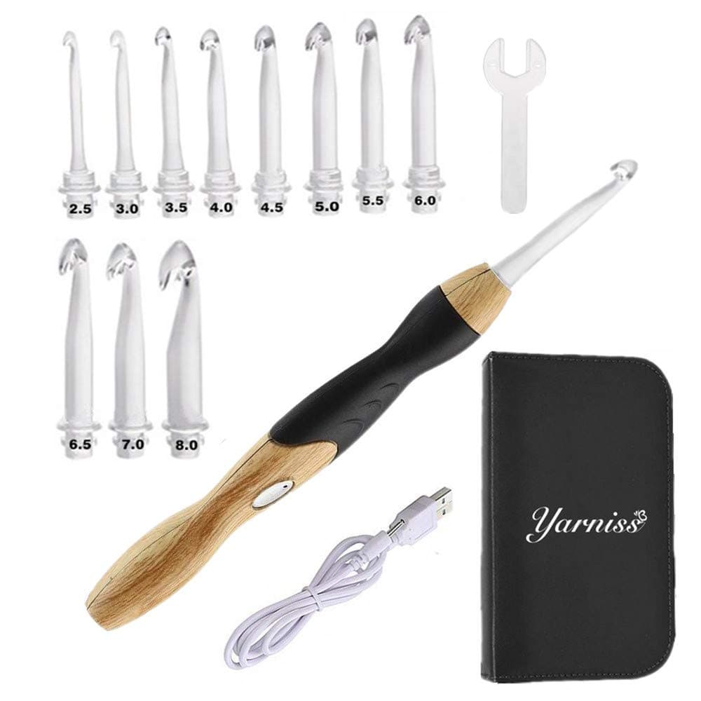 Rechargeable Lighted Crochet Hook Set,Crochet Hooks LED 9 in 1 Interchangeable Heads